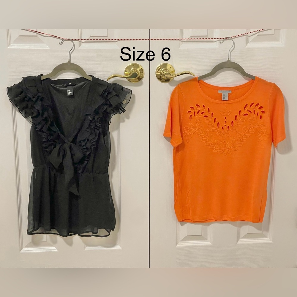 H&M Black Ruffle Blouse and Orange Cutout Top, Set of Two